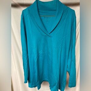 Roaman's Teal Shawl Collar V-Neck Long Sleeve Top